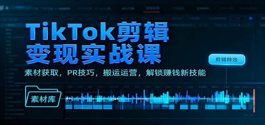 TikTok剪辑变现实战课：素材获取，PR技巧，搬运运营，解锁赚钱新技能-鑫源云网创