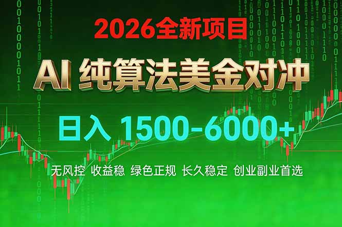 2026 全新美金对冲项目，不套平台赠金，不封号，纯算法对冲，日入 1500-6000+-鑫源云网创