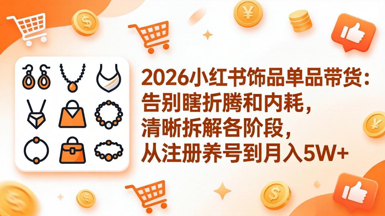 2026小红书饰品单品带货：告别瞎折腾和内耗，清晰拆解各阶段，从注册养号到月入5W+-鑫源云网创