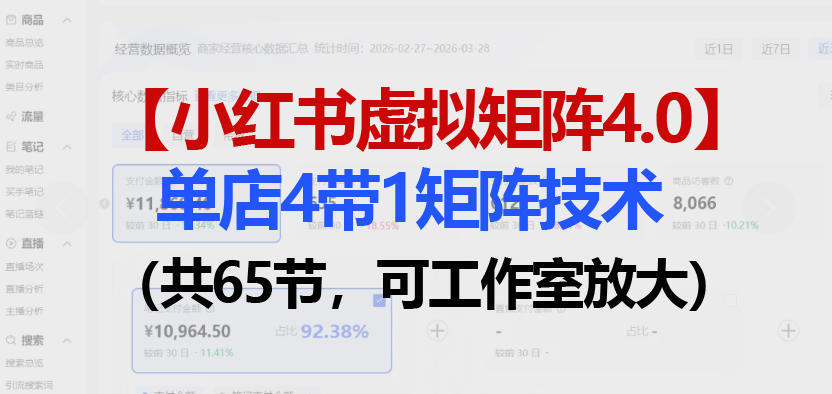 小红书虚拟矩阵4.0技术：单店4带1矩阵(共65节，可工作室放大)-鑫源云网创