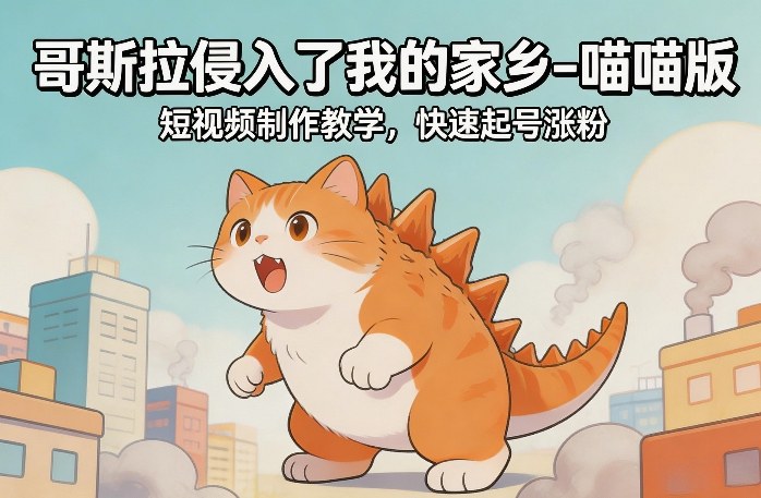 哥斯拉侵入了我的家乡–喵喵版短视频制作教学，快速起号涨粉-鑫源云网创