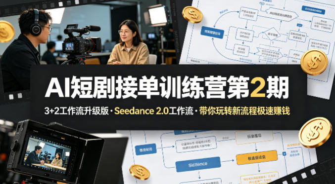 AI短剧接单训练营第2期，3+2工作流升级版，Seedance 2.0工作流，带你玩转新流程极速賺钱-鑫源云网创