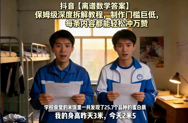 抖音【离谱数学答案】保姆级深度拆解教程，制作门槛巨低，每条内容都能轻松冲万赞，附详细步骤-鑫源云网创