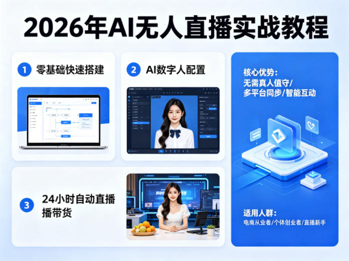2026年AI无人直播实战教程，零基础也能快速搭建AI数字人无人直播间，实现24小时自动直播带货-鑫源云网创