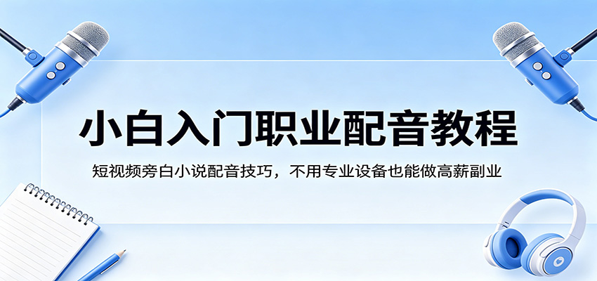 小白入门职业配音教程，短视频旁白小说配音技巧，不用专业设备也能做高薪副业-鑫源云网创