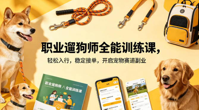 职业遛狗师全能训练课，轻松入行，稳定接单，开启宠物赛道副业-鑫源云网创