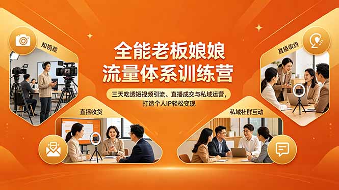 全能老板娘流量体系训练营，三天吃透短视频引流、直播成交与私域运营，打造个人IP轻松变现-鑫源云网创