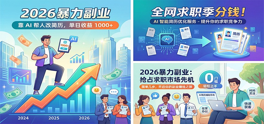 2026暴力副业：靠AI帮人改简历，单日收益1000+，全网求职季分钱-鑫源云网创