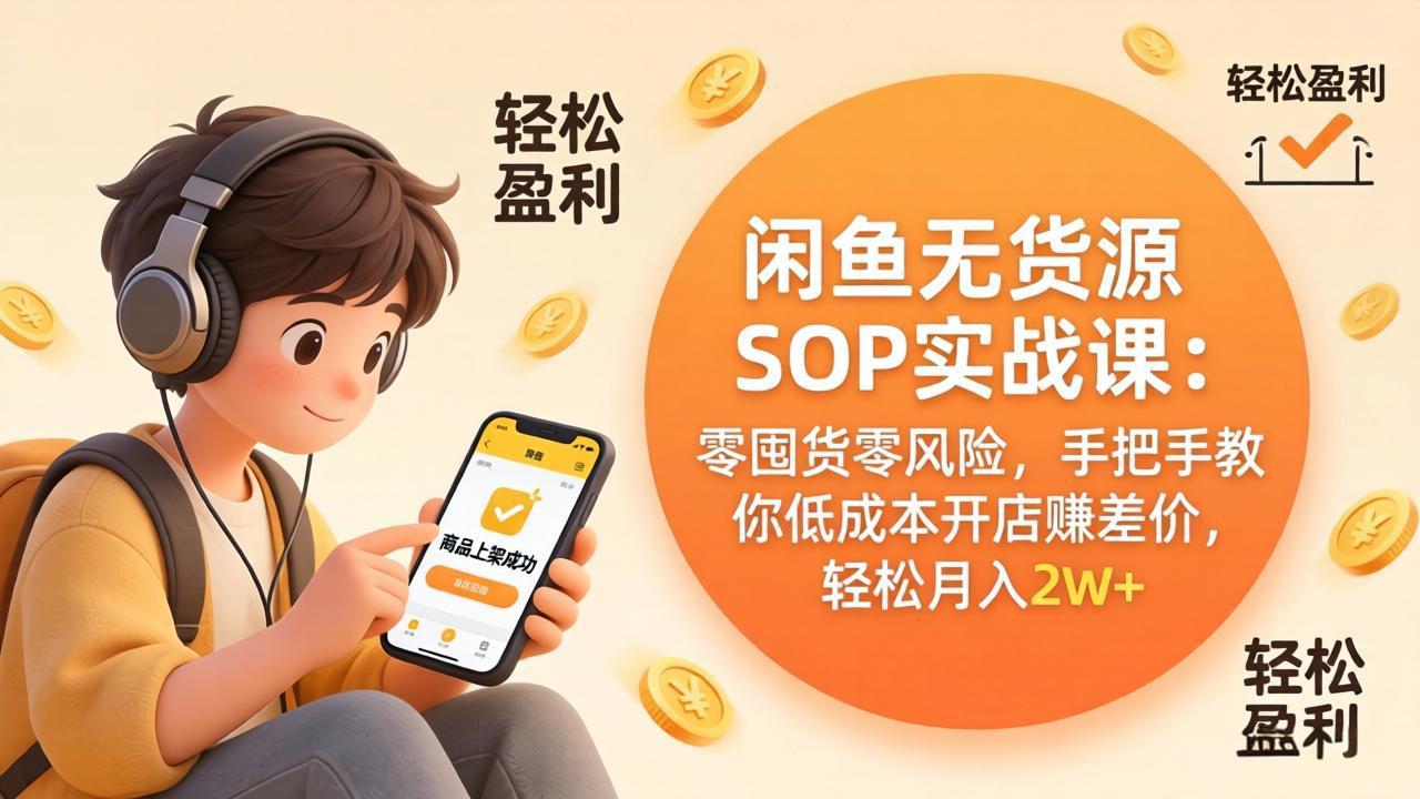 闲鱼无货源SOP实战课:零囤货零风险,手把手教你低成本开店赚差价,轻松月入2w+-鑫源云网创