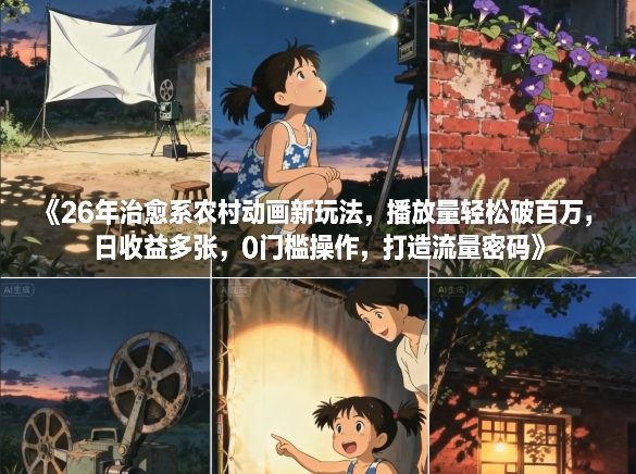 26年治愈系农村动画新玩法，播放量轻松破百万，日收益多张，0门槛操作，打造流量密码-鑫源云网创